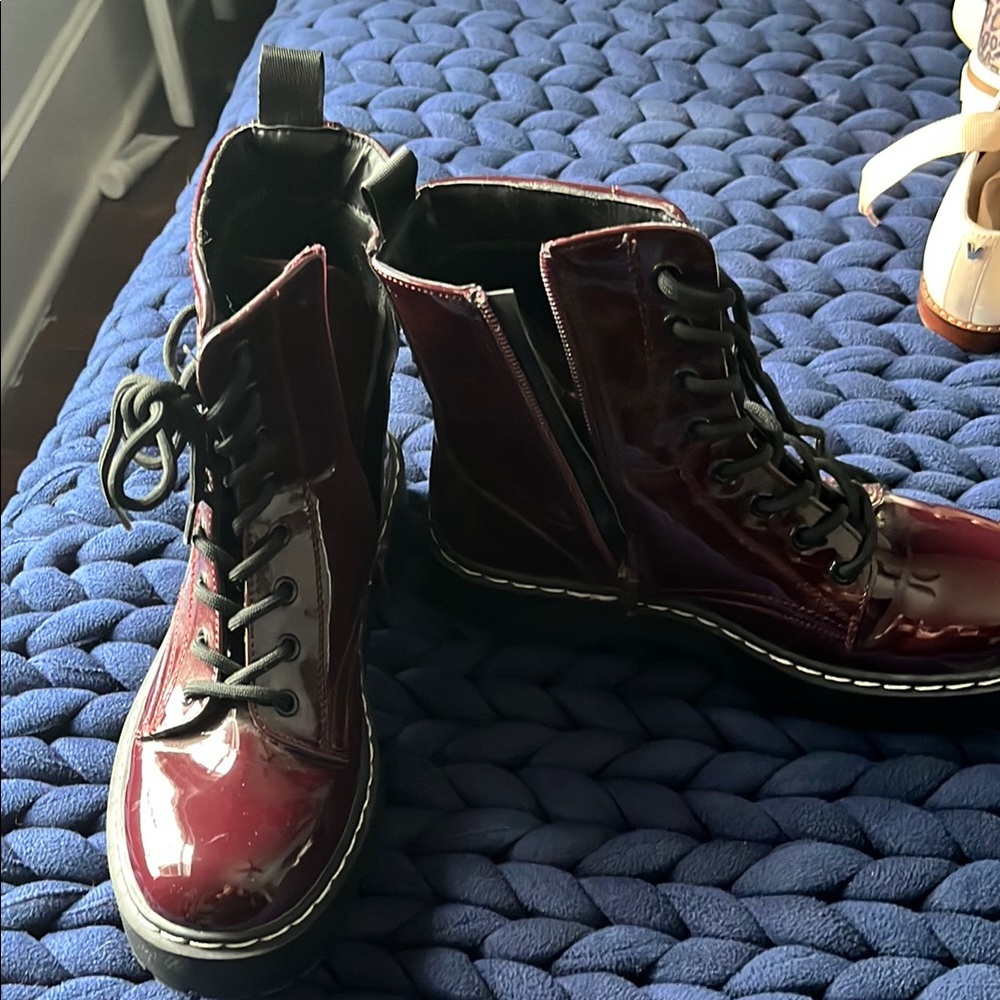 Shiny Burgundy Combat Boots